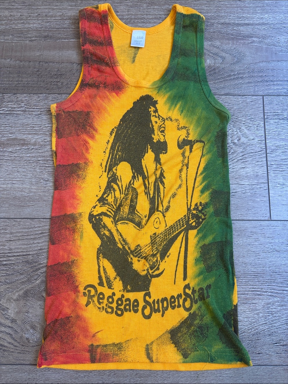 Bob Marley Reggae SuperStar Rasta Tie-Dye Ribbed Tank Top Yellow, Red, Green